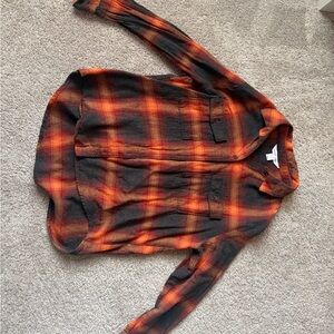 Old Navy Red/ orange and Black Plaid Shirt